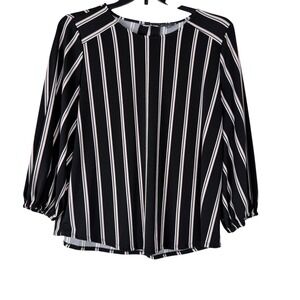 Adrianna Papell Womens Striped Keyhole Blouse Long Sleeve‎ XL Black Pink White